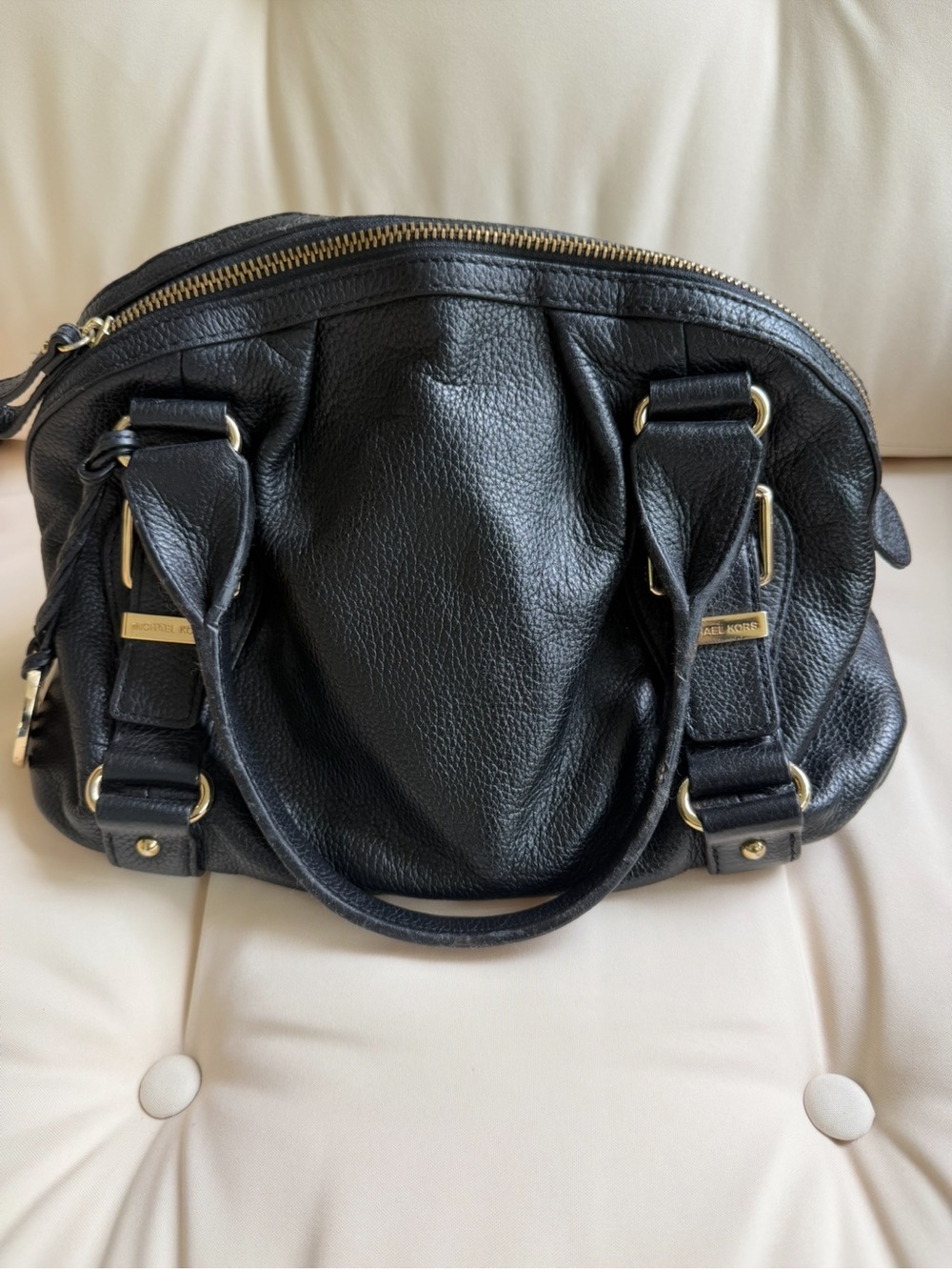 Michael Kors Black Pebbled Leather Shoulder Bag with Gold Hardware